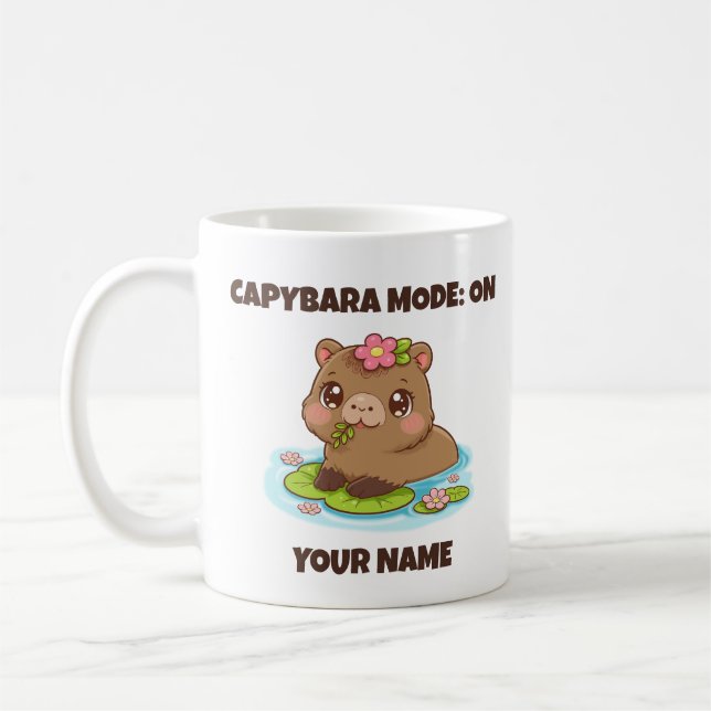 Custom Cute Kawaii Capybara Mode Coffee Mug (Left)