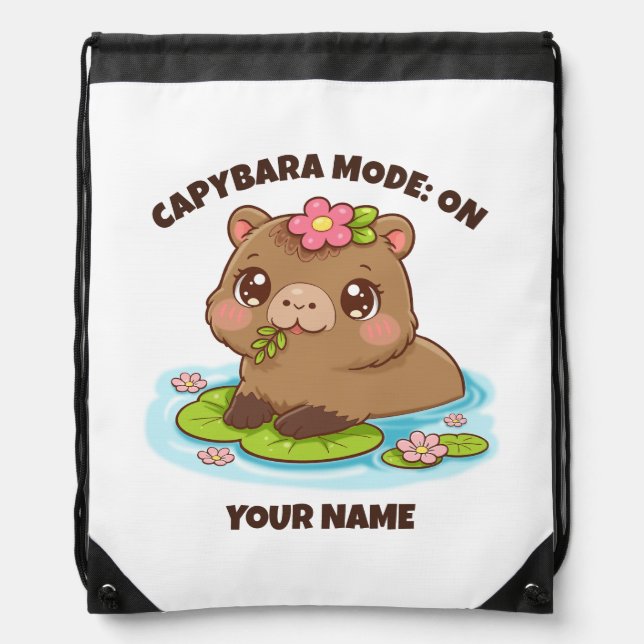 Custom Cute Kawaii Capybara Mode Drawstring bag (Front)