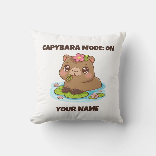 Custom Cute Kawaii Capybara Mode Throw Pillow (Front)