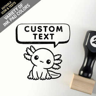Custom Cute Kawaii Chibi Axolotl Bubble Speech Rubber Stamp