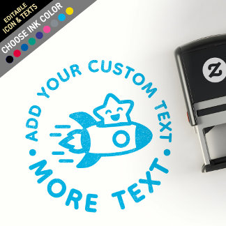 Custom Cute Kawaii Chibi Lo-Fi Space Rocket Star Self-inking Stamp