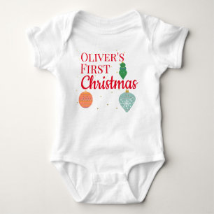 Custom Cute Kawaii Ornament Baby First Christmas   Baby Bodysuit