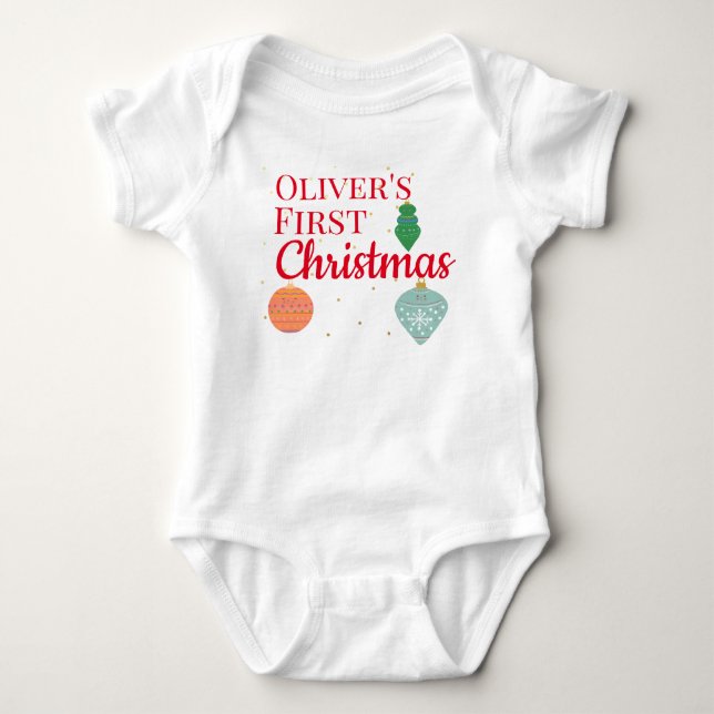 Custom Cute Kawaii Ornament Baby First Christmas   Baby Bodysuit (Front)