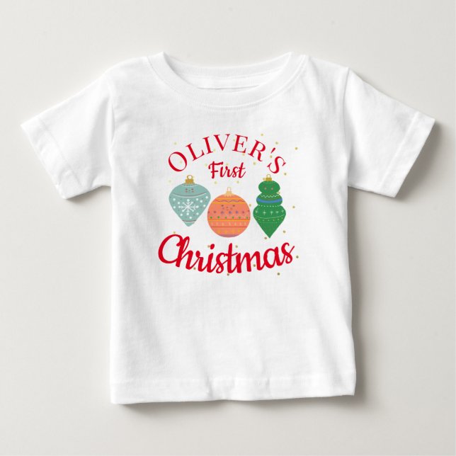 Custom Cute Kawaii Ornament Baby First Christmas  Baby T-Shirt (Front)