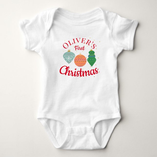 Custom Cute Kawaii Ornament Baby First Christmas  Bodysuit (Front)