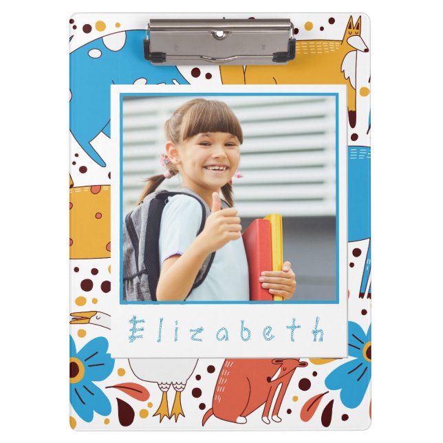Custom Cute Kid Name & Photo Animal Clipboard (Front)