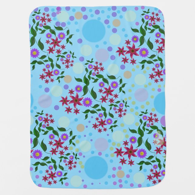 Custom Cute Kidcore Confetti Floral & Vine Pattern Baby Blanket (Front)