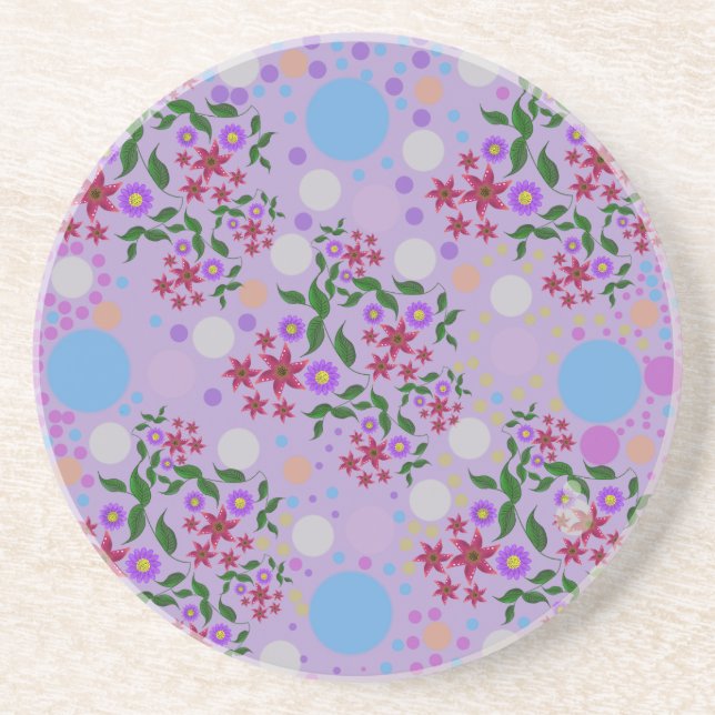 Custom Cute Kidcore Confetti Floral & Vine Pattern Coaster (Front)
