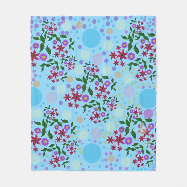 Custom Cute Kidcore Confetti Floral & Vine Pattern Fleece Blanket (Front)