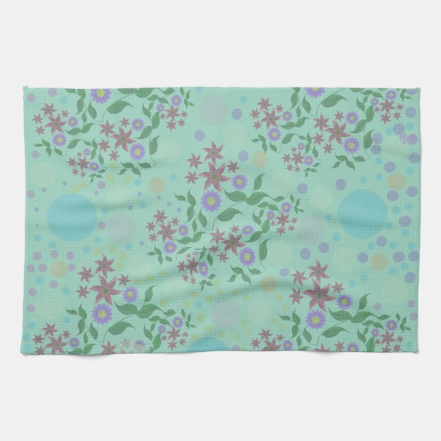 Custom Cute Kidcore Confetti Floral & Vine Pattern Kitchen Towel (Horizontal)
