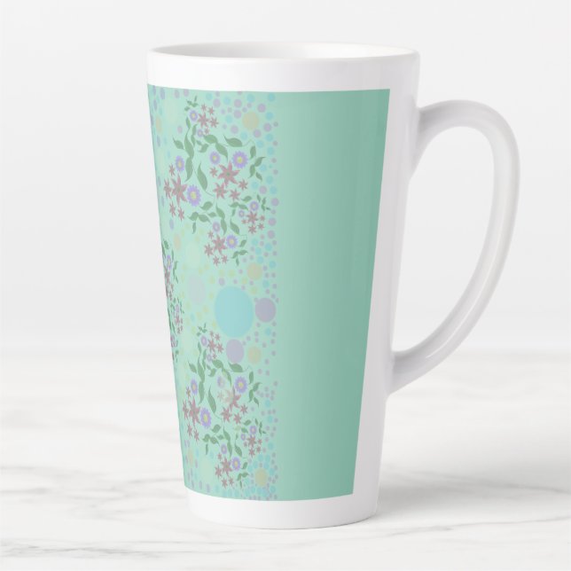 Custom Cute Kidcore Confetti Floral & Vine Pattern Latte Mug (Right)