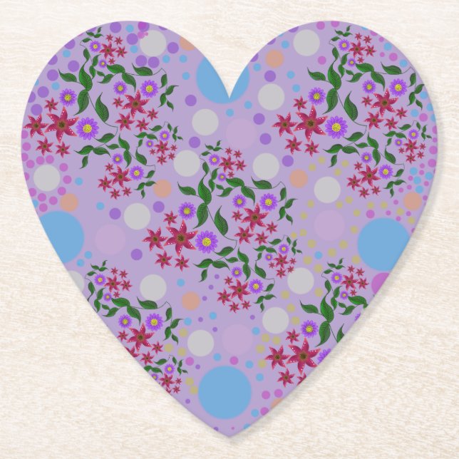 Custom Cute Kidcore Confetti Floral & Vine Pattern Paper Coaster (Front)