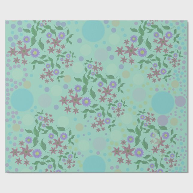 Custom Cute Kidcore Confetti Floral & Vine Pattern Wrapping Paper (Flat)