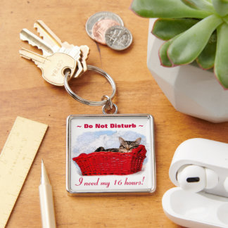 Custom Cute Kitten In Bright Red Basket Keychain