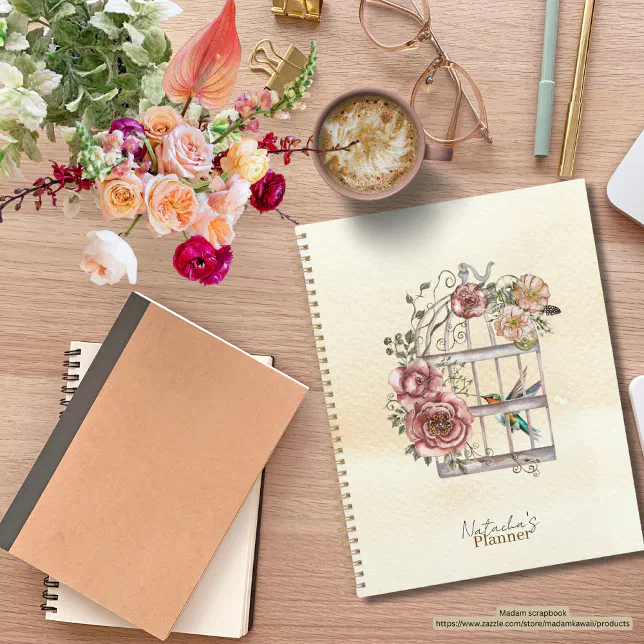 Custom Cute kraft paper backdrop Romantic floral Planner | Zazzle