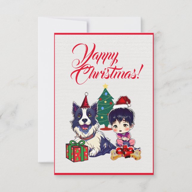 Custom Cute Labrador Dog With Girl Christmas Card (Front)