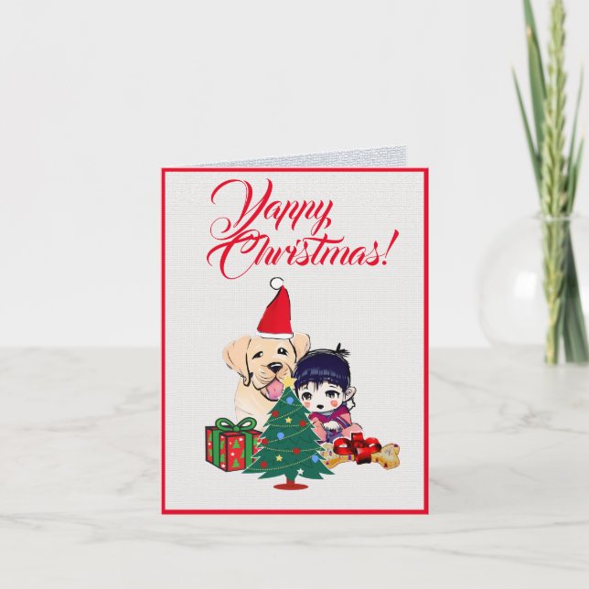Custom Cute Labrador Dog With Little Girl Xmas Card (Front)