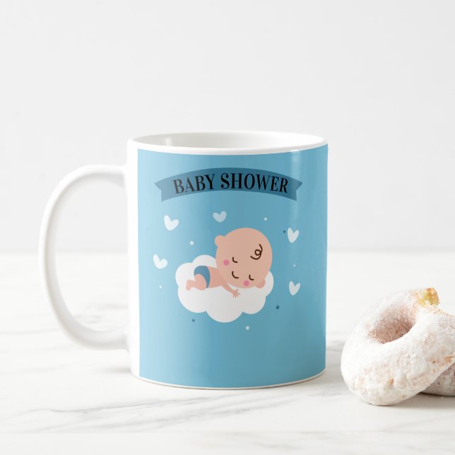 CUSTOM Cute Light Blue Baby Shower Coffee Mug (With Donut)