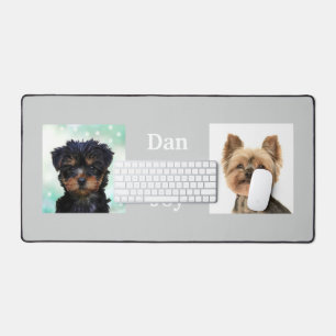 Custom Cute Little Dog Photos on Light Gray Desk Mat