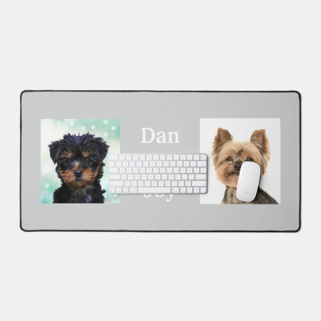 Custom Cute Little Dog Photos on Light Gray Desk Mat (Keyboard & Mouse)