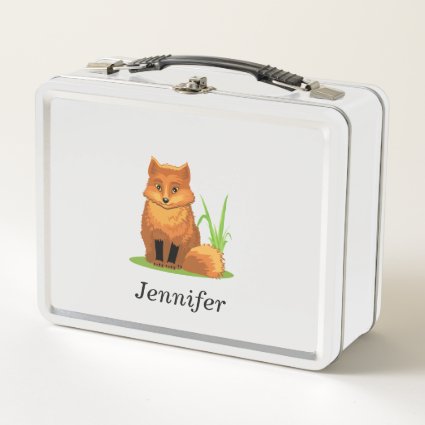 Custom Cute Little Fox Back to School Metal Lunch Box