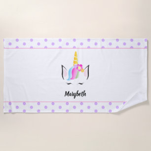 Custom Cute Magical colorful Flower Unicorn Beach Towel