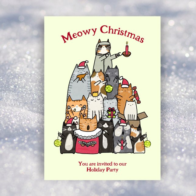 Custom Cute Meowy Christmas Cartoon Cats Flat Invitation (Creator Uploaded)