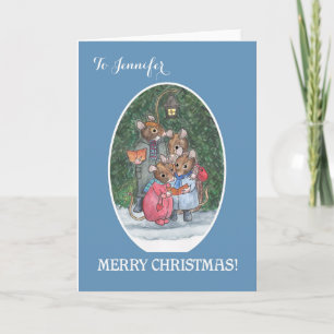 Custom Cute Mice Carol Singers Merry Christmas Holiday Card