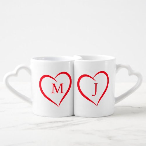 Custom Cute Minimalist Intertwined Hearts couples  Coffee Mug Set