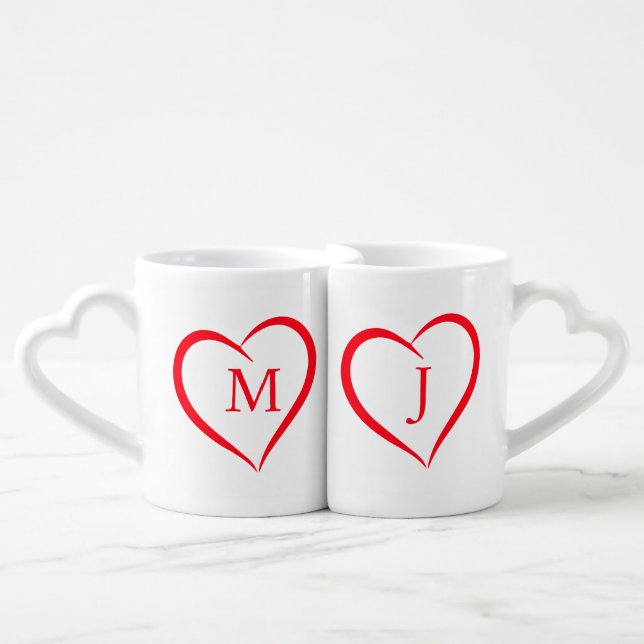 Custom Cute Minimalist Intertwined Hearts couples  Coffee Mug Set (Front Nesting)