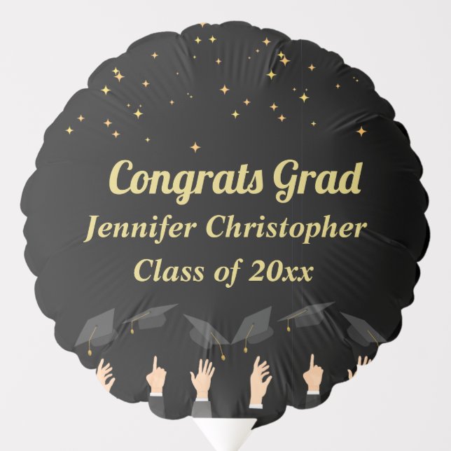 Custom Cute modern Classic Black & Gold Graduation Balloon (Front)