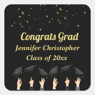 Custom Cute modern Classic Black & Gold Graduation Square Sticker