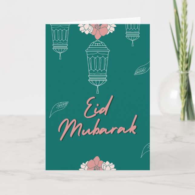 Custom Cute Modern Eid Mubarak Card For Girl (Front)