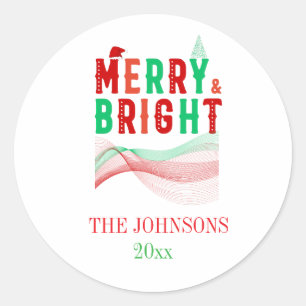 Custom Cute Modern merry and Bright Christmas  Classic Round Sticker