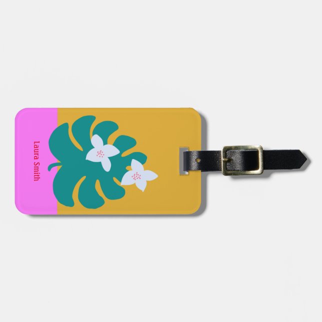 Custom cute modern palm name tropical yellow Tag (Front Horizontal)