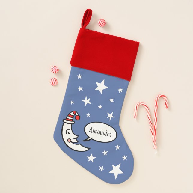 Custom Cute Moon Face and Stars Christmas Stocking (Front)