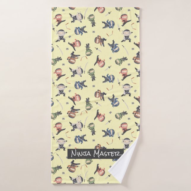 Custom Cute Ninja Pattern Green Blue Orange Yellow Bath Towel Set (Bath Towel)