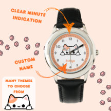 Custom Cute Orange Cat Kids Learning To Tell Time