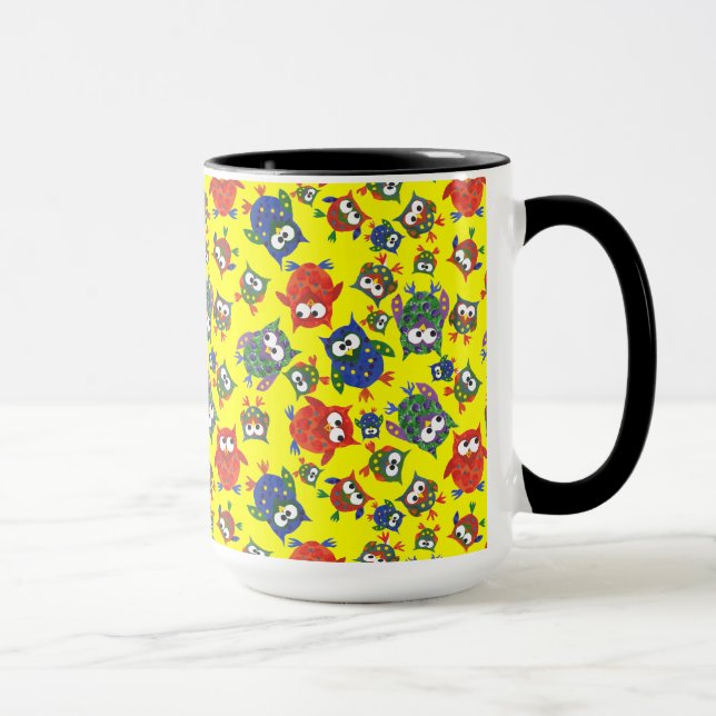 Custom Cute Owls Coffee Mug, Red, Blue, Green Mug (Right)