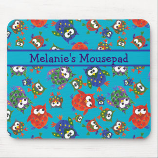 Custom Cute Owls Mousepad, Turquoise Blue Mouse Pad