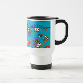 Custom Cute Owls Travel Mug, Red, Blue, Green Mug