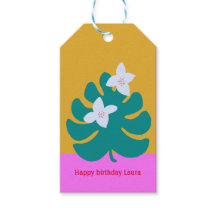 Custom cute palm name birthday modern floral tag