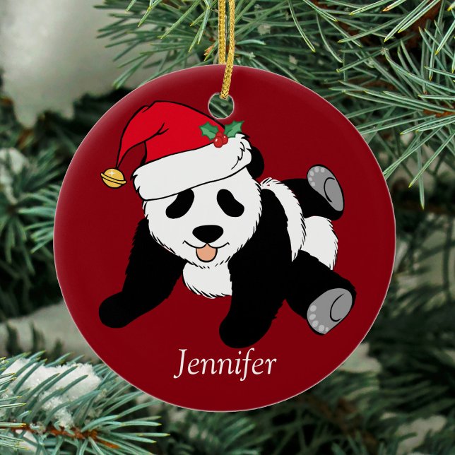 Custom Cute Panda Bear Kids Red Ceramic Ornament (Creator Uploaded)