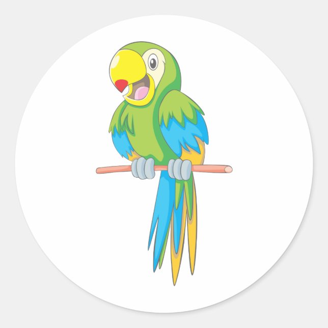 Custom Cute Parrot Cartoon Classic Round Sticker (Front)