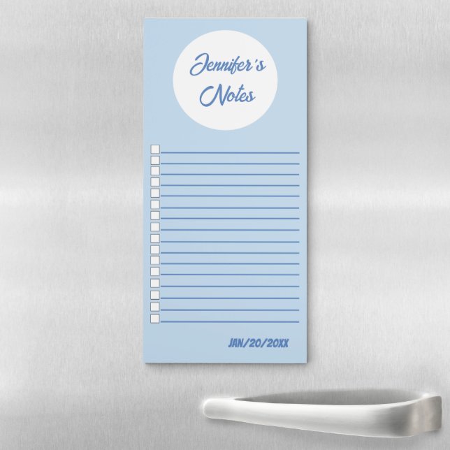 Custom Cute Pastel Blue Grocery List Magnetic Notepad (In Situ)