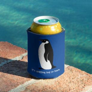 CUSTOM Cute Penguin Hot in Here Blue Black White Can Cooler