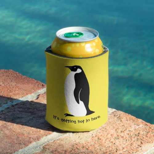 CUSTOM Cute Penguin Hot in Here Yellow Black White Can Cooler