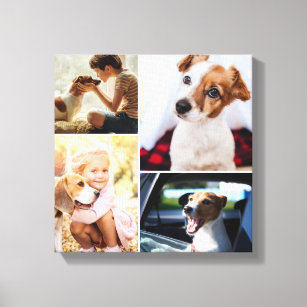 Custom Cute Pet Dog Cat Family Photo Collage Canvas Print