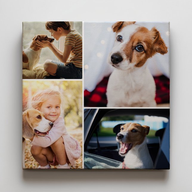 Custom Cute Pet Dog Cat Family Photo Collage Canvas Print (Creator Uploaded)