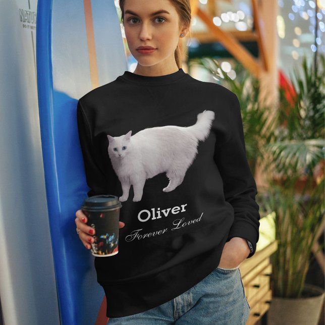 Custom Cute Pet Memorial Photo Name Cat Mom Black Sweatshirt (Creator Uploaded)
